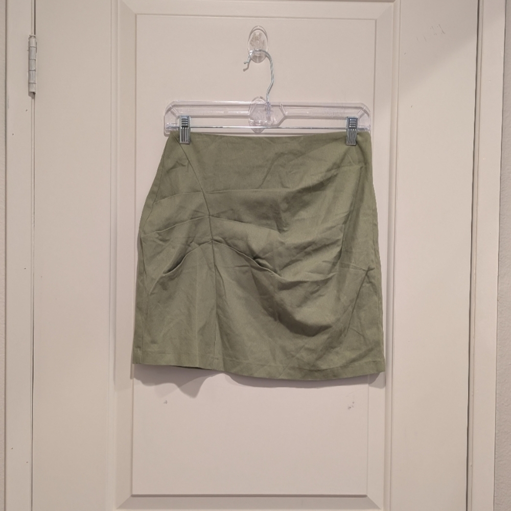 ASOS Design Ruched Skirt With Linen In Khaki Green Size 4 NWOT
